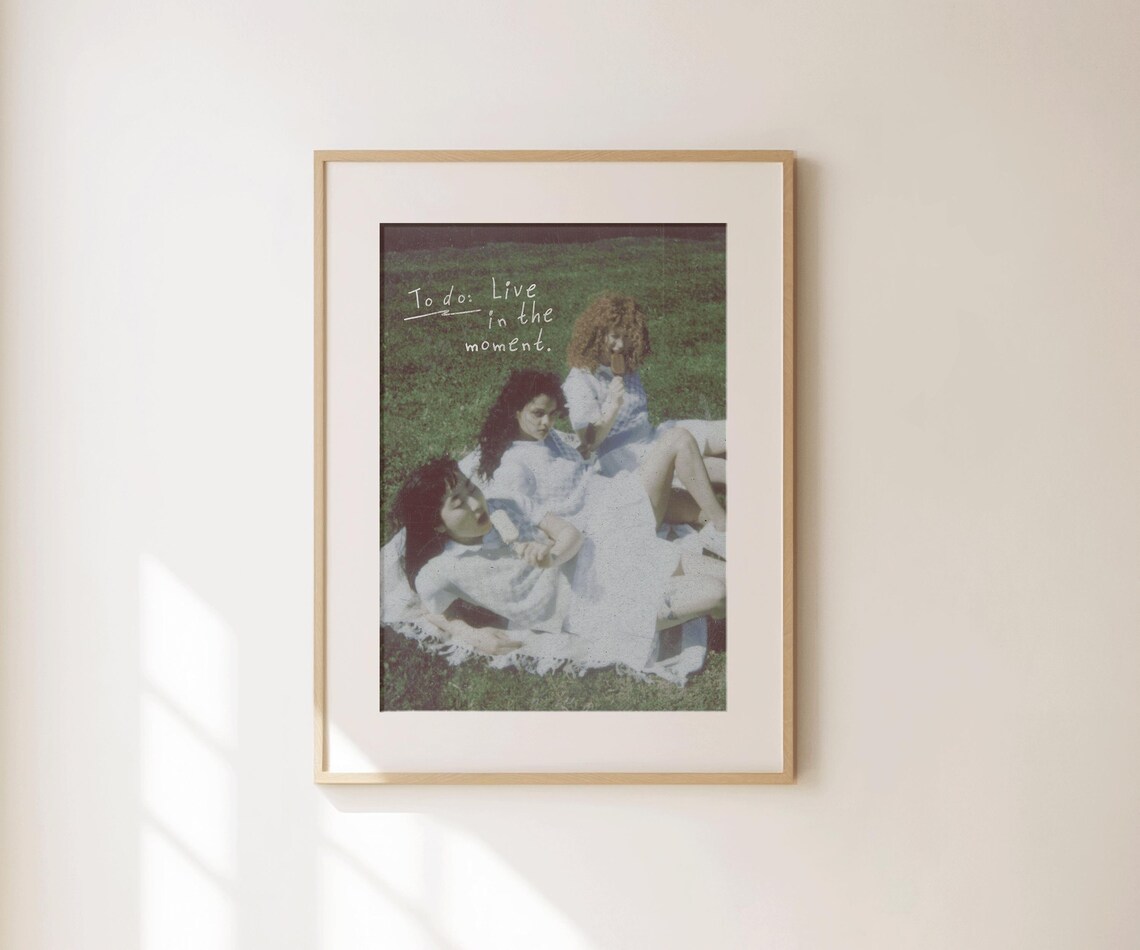 Live in the Moment Vintage Friends Lawn Photo Inspirational Quote Poster - Image 4