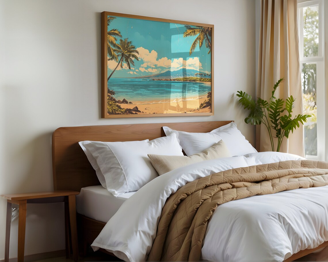 Retro Tropical Beach Bay Palms Turquoise Water Vintage Coastal Art Poster - Image 4