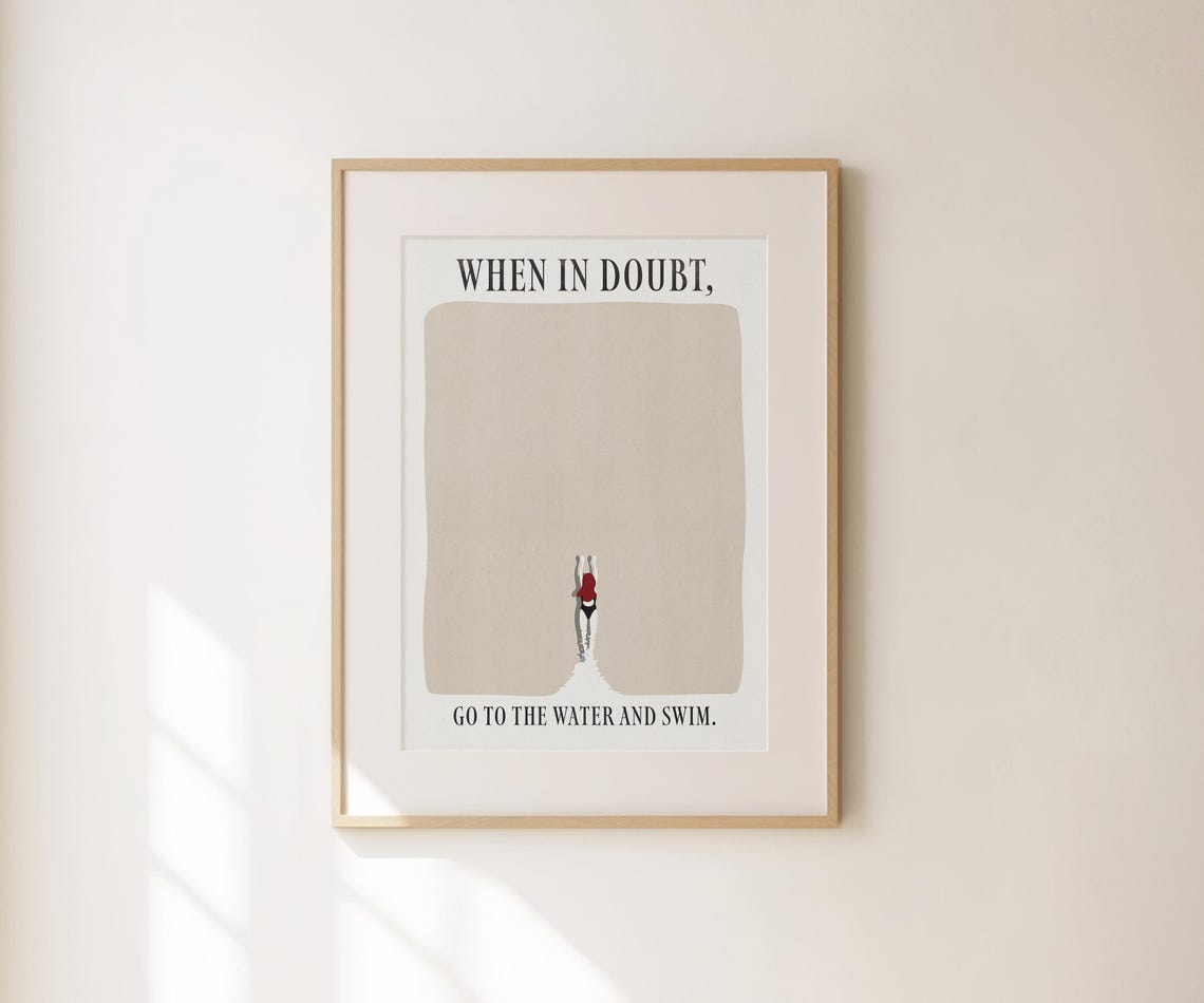 When In Doubt Go To The Water And Swim Beige Minimalist Swim Wall Art - Image 4