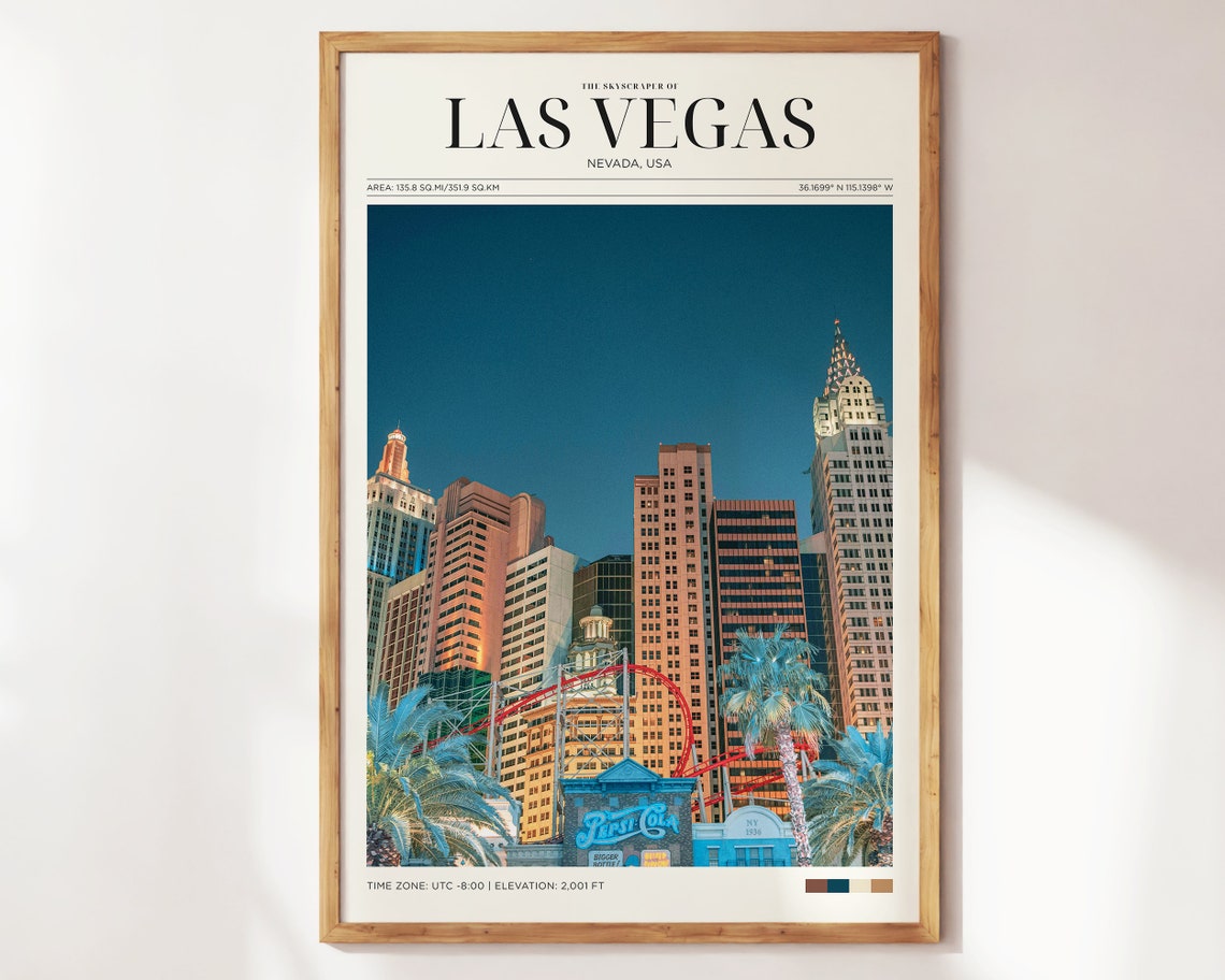 Las Vegas Nevada Skyscraper Skyline Day Vintage Travel Poster