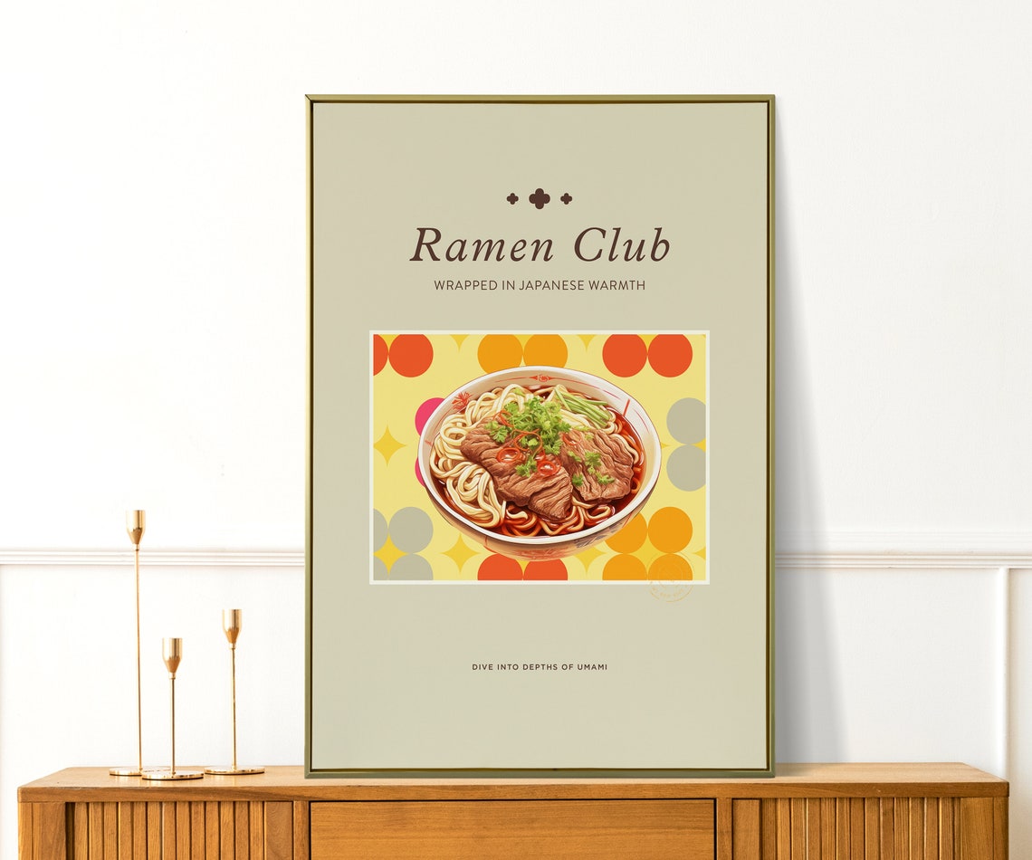 Ramen Club Japanese Noodle Bowl Retro Kitchen Food Art Poster