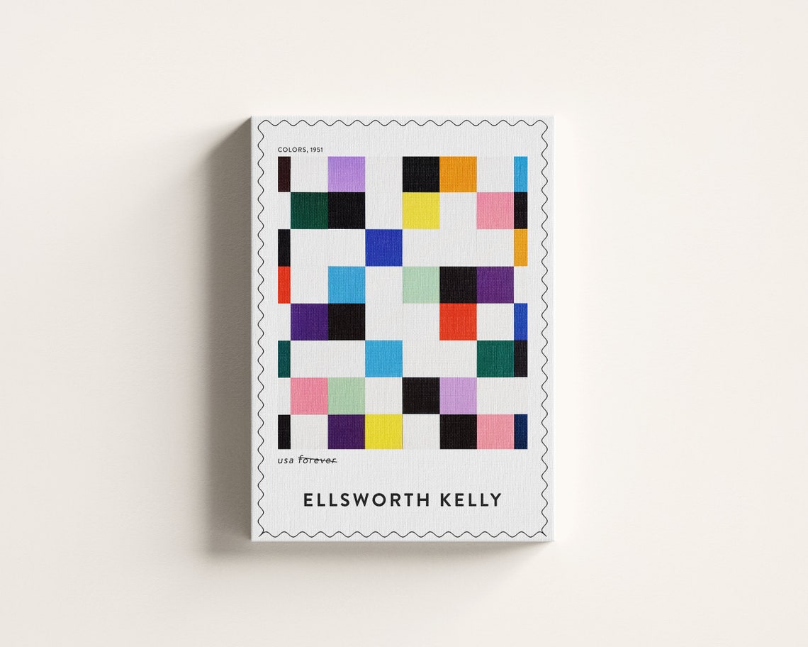Ellsworth Kelly Colors 1951 Rainbow Checkerboard Grid Stamp Art Poster - Image 2
