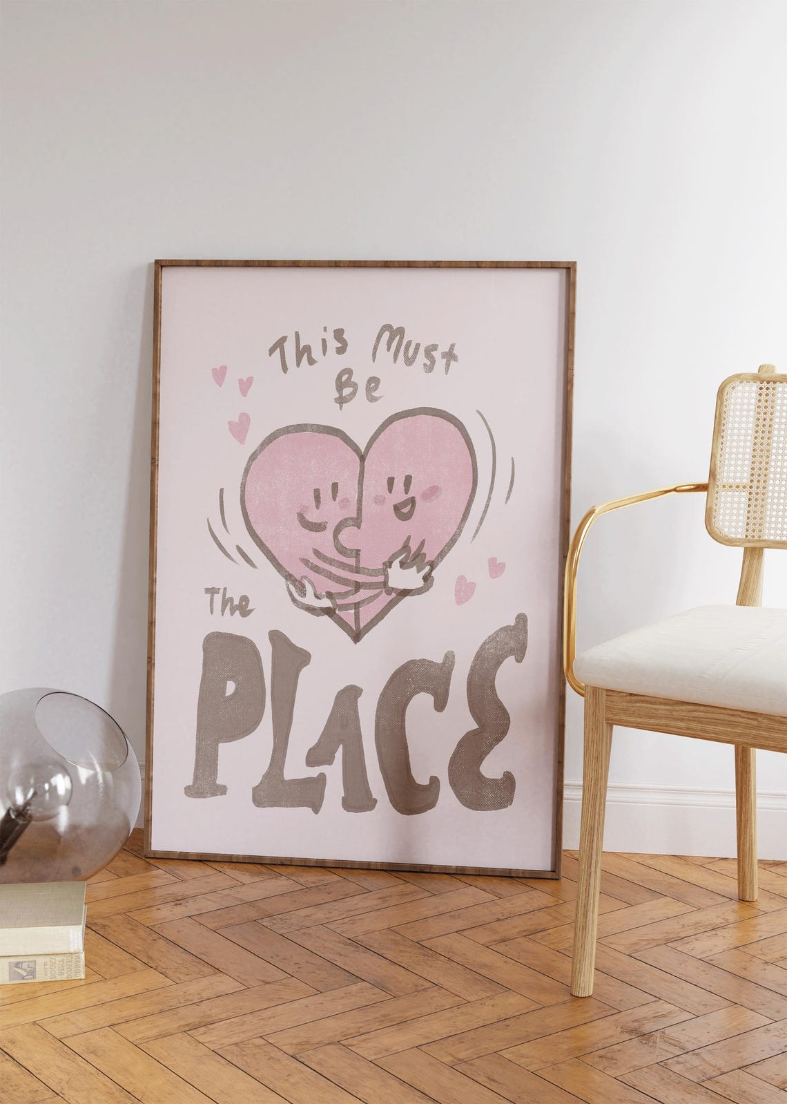 This Must Be The Place Hugging Heart Pink Cute Valentine Love Poster