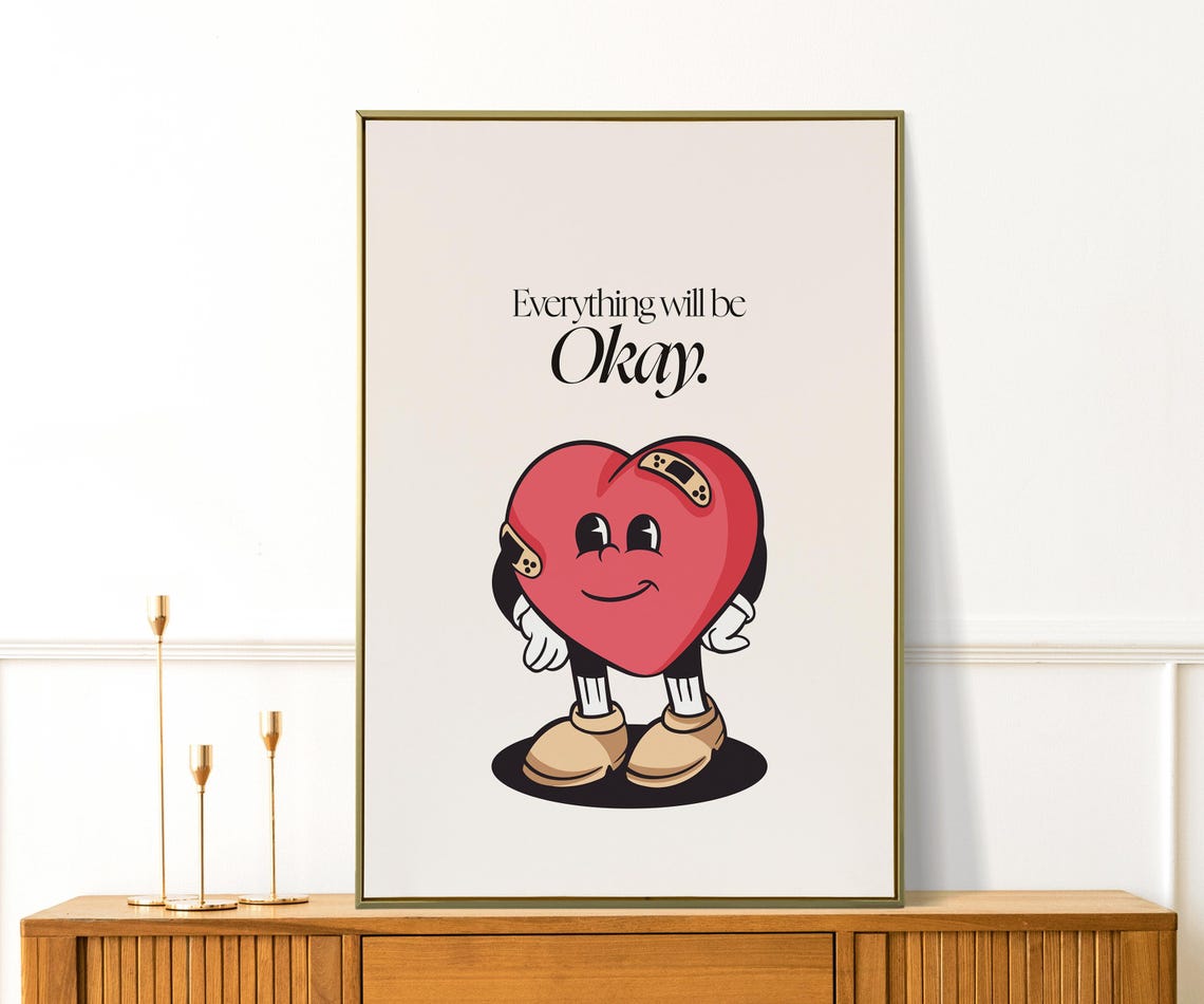 Everything Will Be Okay Retro Heart Character Cute Comforting Poster - Image 3