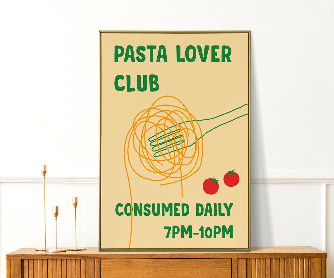 Pasta Lover Club Consumed Daily Retro Kitchen Foodie Humor Poster - Image 2