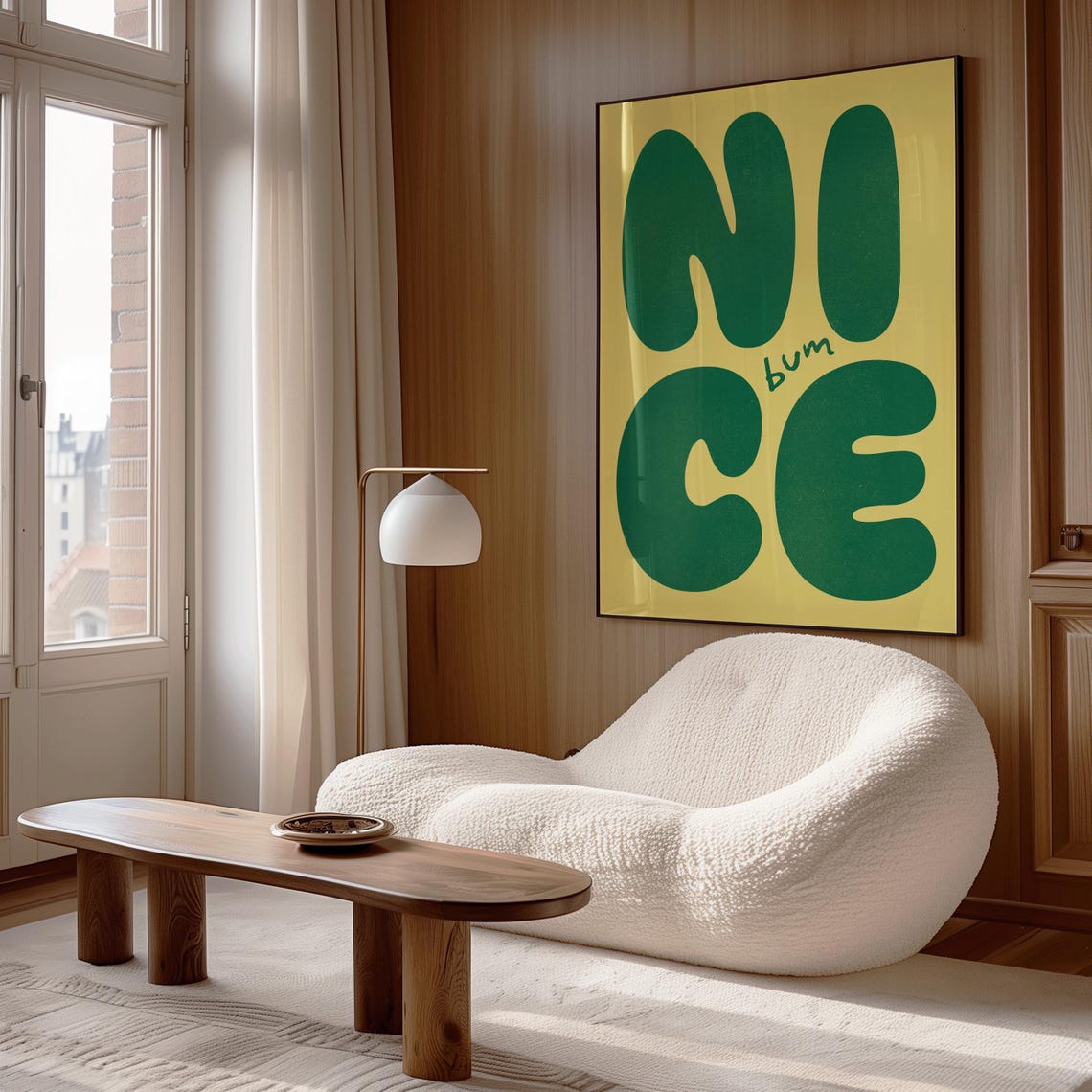 Nice Bum Cheeky Green Bubble Letter Retro Typography Wall Poster - Image 2