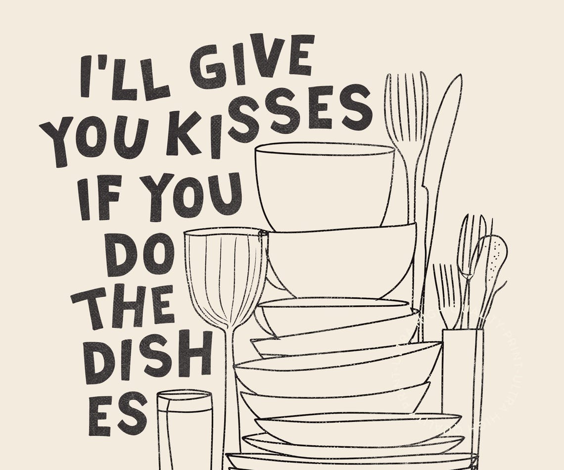 Ill Give You Kisses If You Do The Dishes Black Line Art Kitchen Poster - Image 5