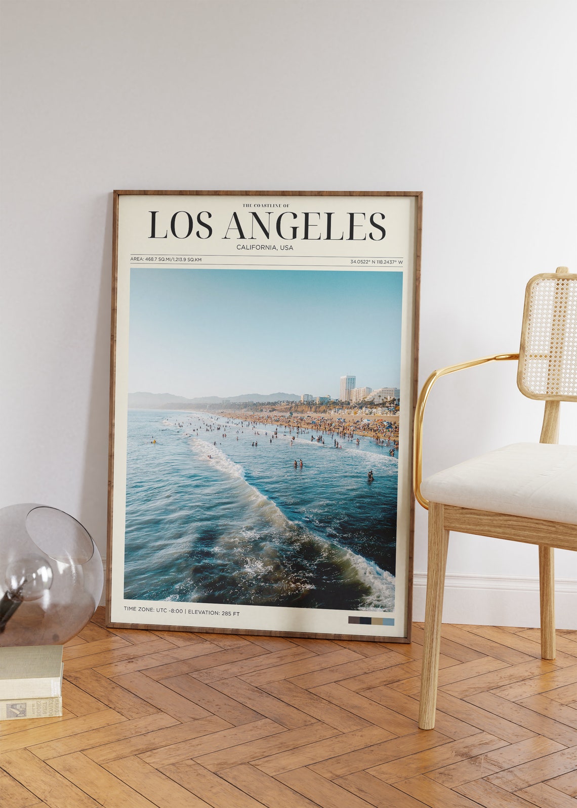 Los Angeles Coastline Crowded Beach Aerial Summer Waves Travel Poster