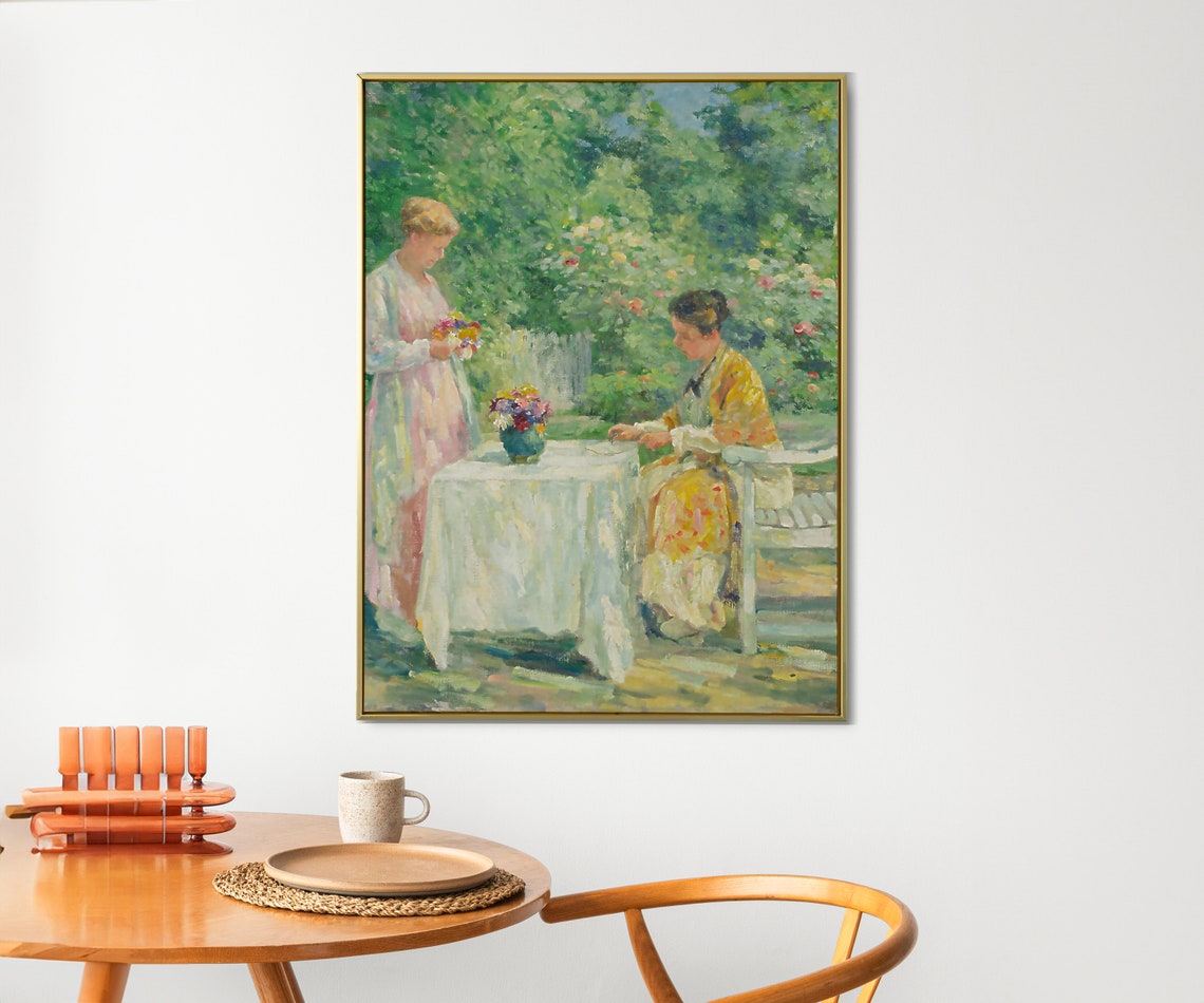 Impressionist Garden Women Picking Flowers Sunny Vintage Art Poster - Image 2