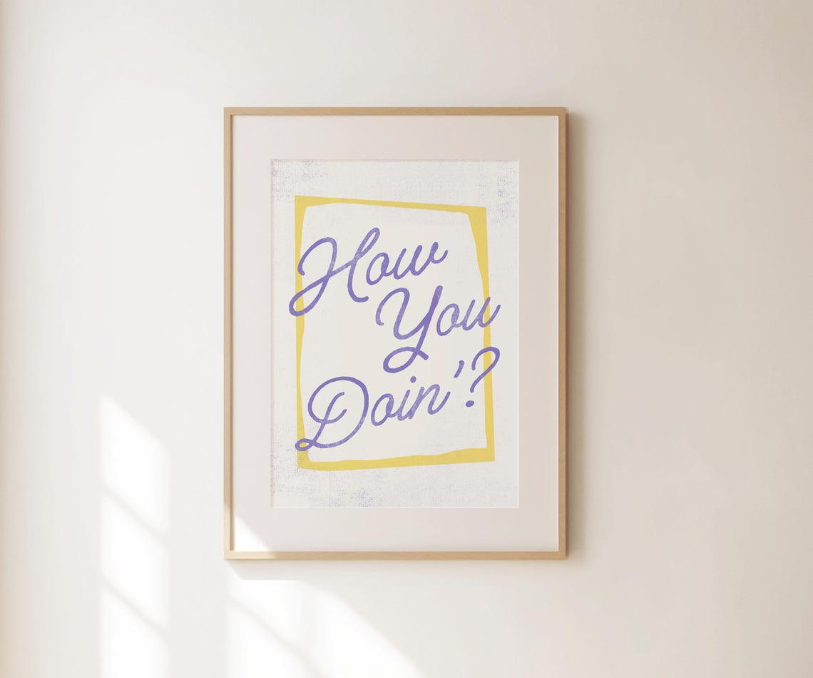 How You Doin Script Lettering Purple Yellow Retro Quote Wall Print - Image 4