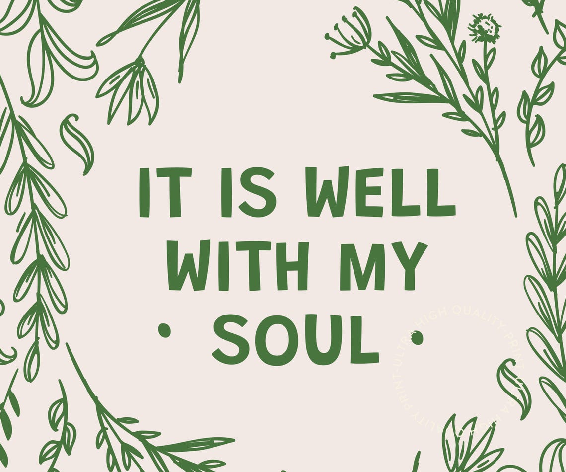 It Is Well With My Soul Green Botanical Quote Cream Wall Art Poster - Image 5