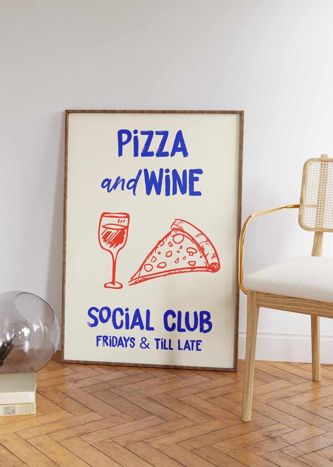 Pizza And Wine Social Club Fridays Till Late Kitchen Typography Poster