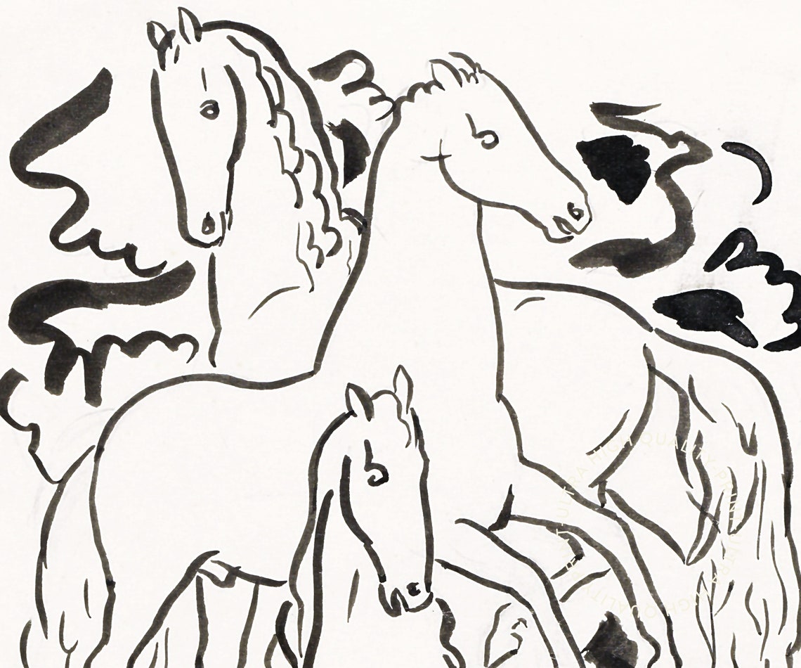 Leo Gestel Drie Paarden Three Horses Line Drawing Exhibition Art Print - Image 5