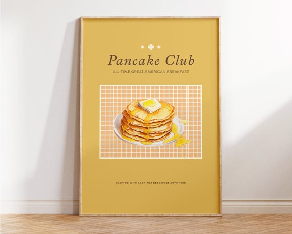 Pancake Food Print Retro Kitchen Prints Modern Wall Art In The Kitchen Vintage Food Art Yellow Kitchen Wall Decor Diningroom Wall Art