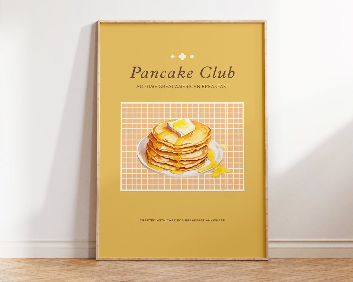 Pancake Club American Breakfast Stack Retro Yellow Kitchen Food Poster