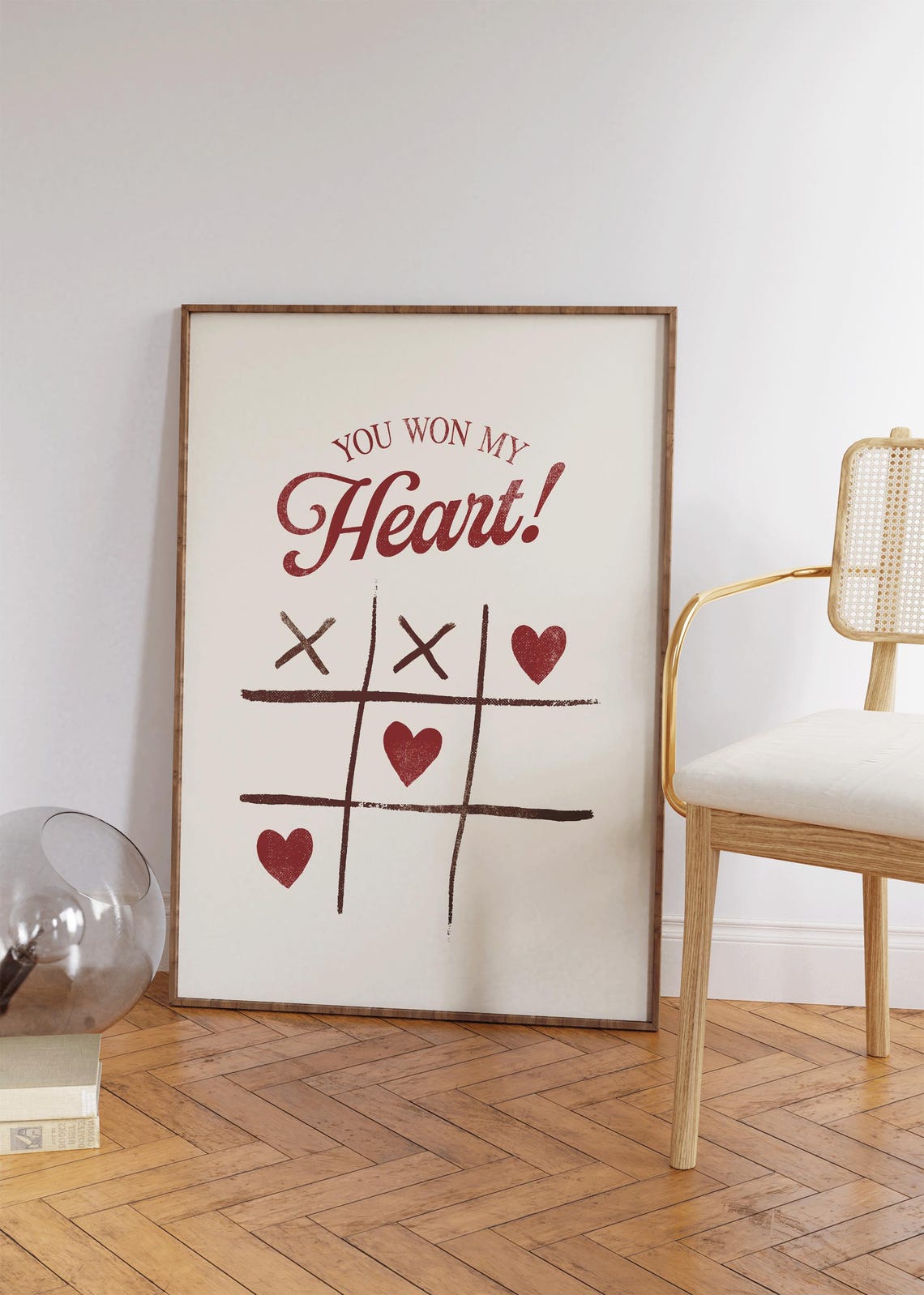 You Won My Heart Tic Tac Toe Red Retro Romantic Valentine Love Poster - Image 2