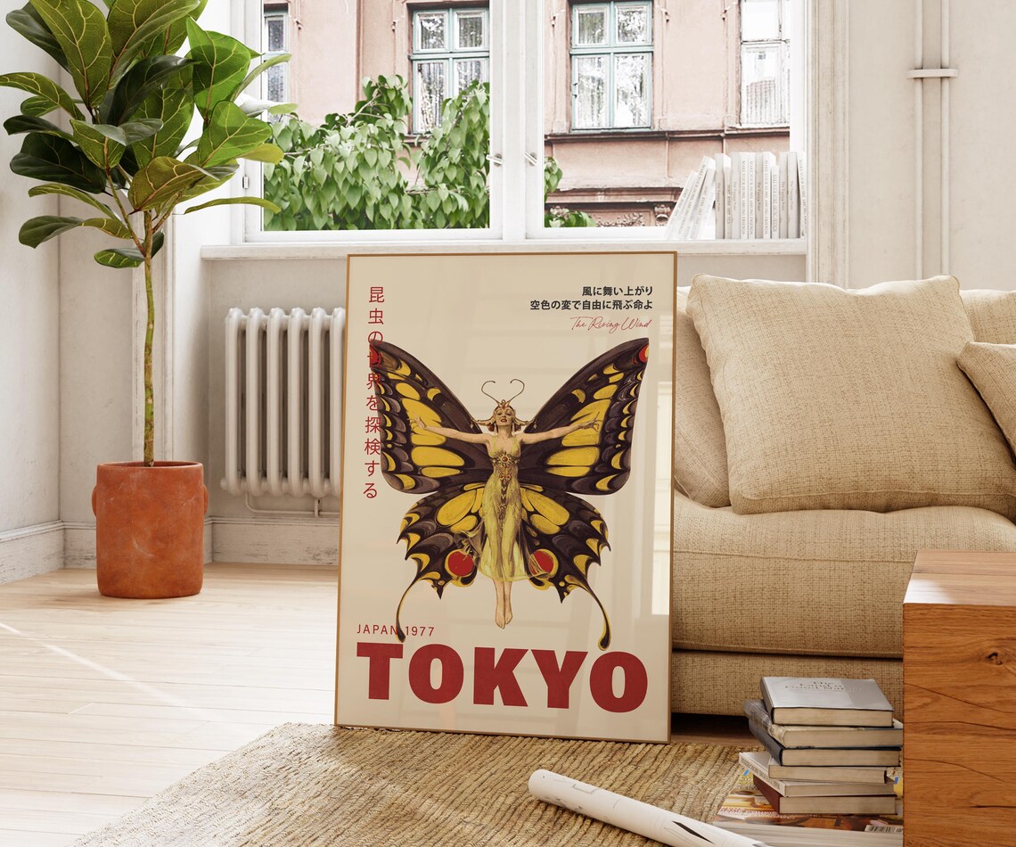 Tokyo 1977 Butterfly Woman Vintage Japanese Exhibition Classic Art Poster - Image 2