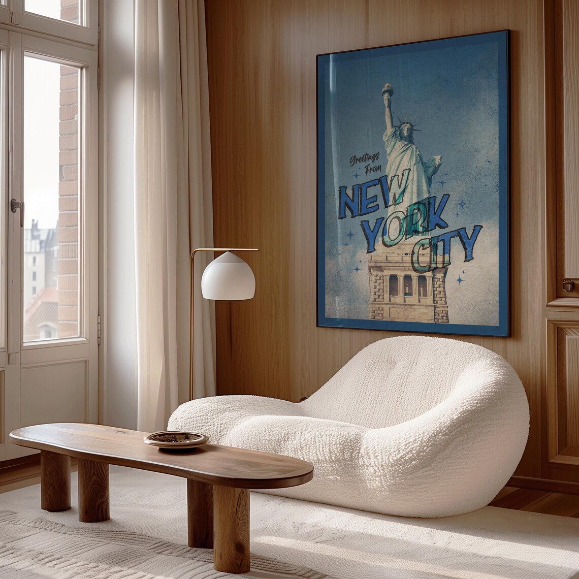 New York City Statue Of Liberty Blue Retro Travel Poster Vintage Style - Image 2