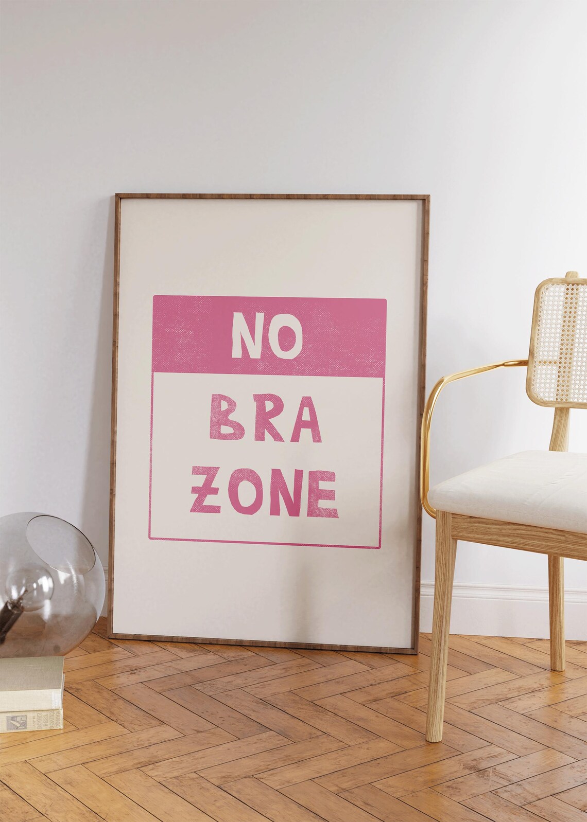 No Bra Zone Pink Sign Print Funny Feminist Dorm Room Wall Art Poster - Image 3