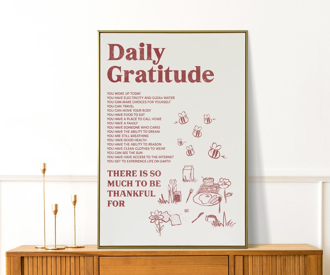 Daily Gratitude Red Affirmations Illustrated Mindfulness Quote Poster - Image 4