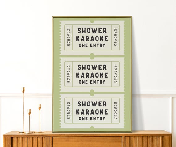 Shower Karaoke Ticket Print Bathroom Decor Aesthetic Shower Singing Poster Retro Preppy Bathroom Art Cute Wall Art