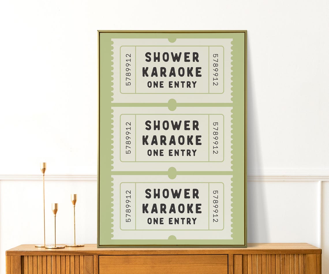 Shower Karaoke Ticket Print Bathroom Decor Aesthetic Shower Singing Poster Retro Preppy Bathroom Art Cute Wall Art