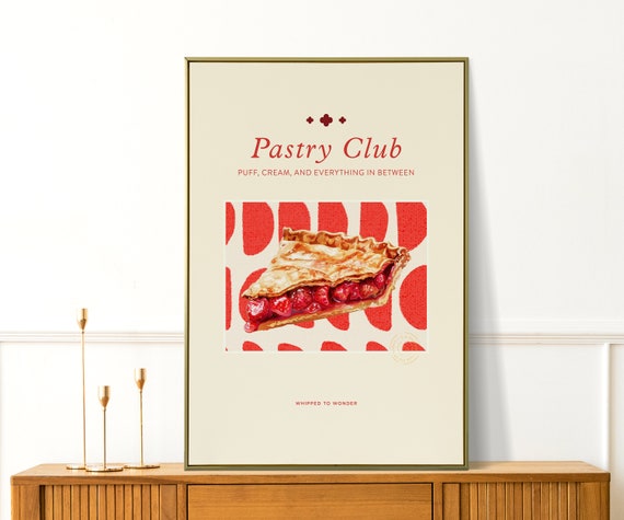 Pastry Food Print Retro Kitchen Prints Modern Wall Art In The Kitchen Vintage Sweet Food Art Red Kitchen Wall Decor Diningroom Wall Art
