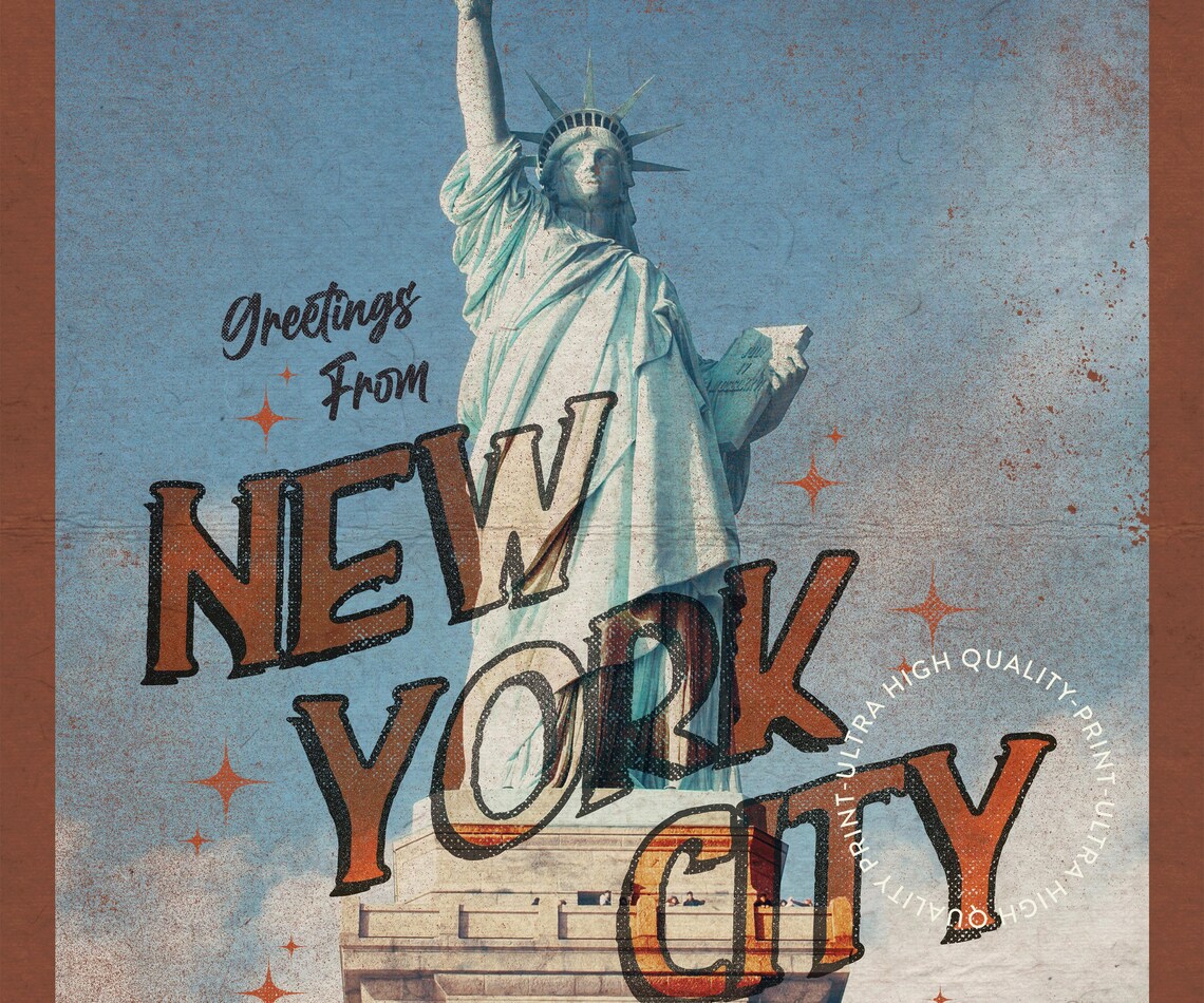 Greetings From New York City Statue of Liberty Vintage Travel Poster - Image 5