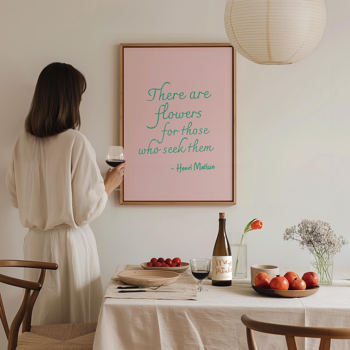 Henri Matisse There Are Flowers Pink Script Botanical Quote Decor Poster - Image 3