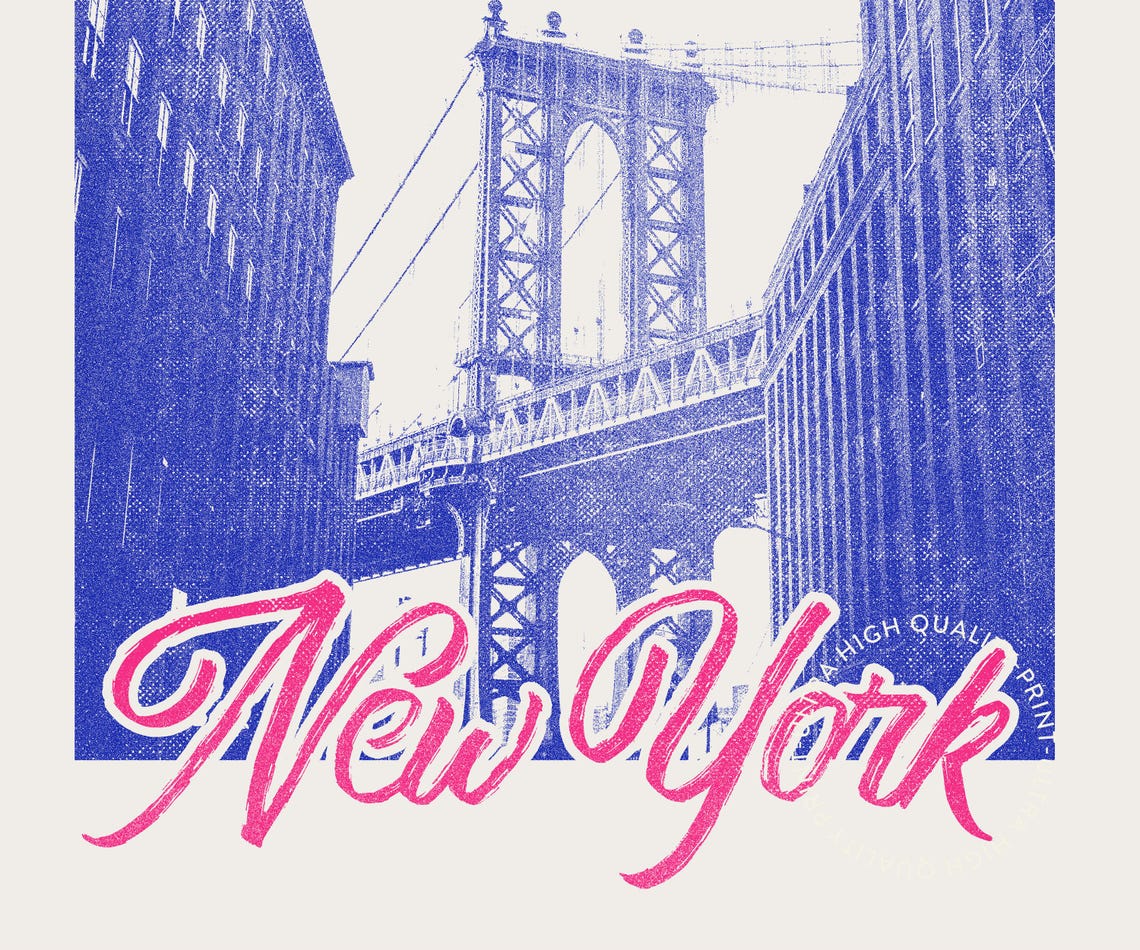 It Will Always Be New York Manhattan Bridge Pink Script Travel Art - Image 5