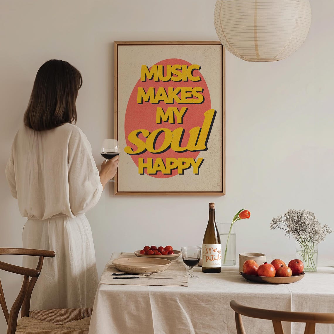 Music Makes My Soul Happy Yellow Retro Music Quote Wall Poster - Image 3