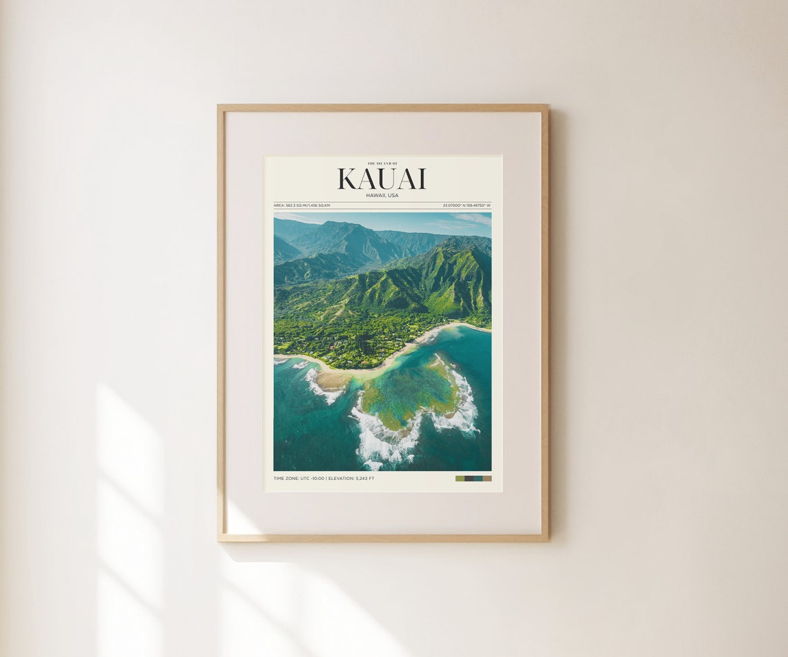 Travel Poster Hawaii Poster Kauai Poster Hawaii Vintage Poster Hawaiian Wall Art For Living Room Modern Island Office Wall Art - Image 2