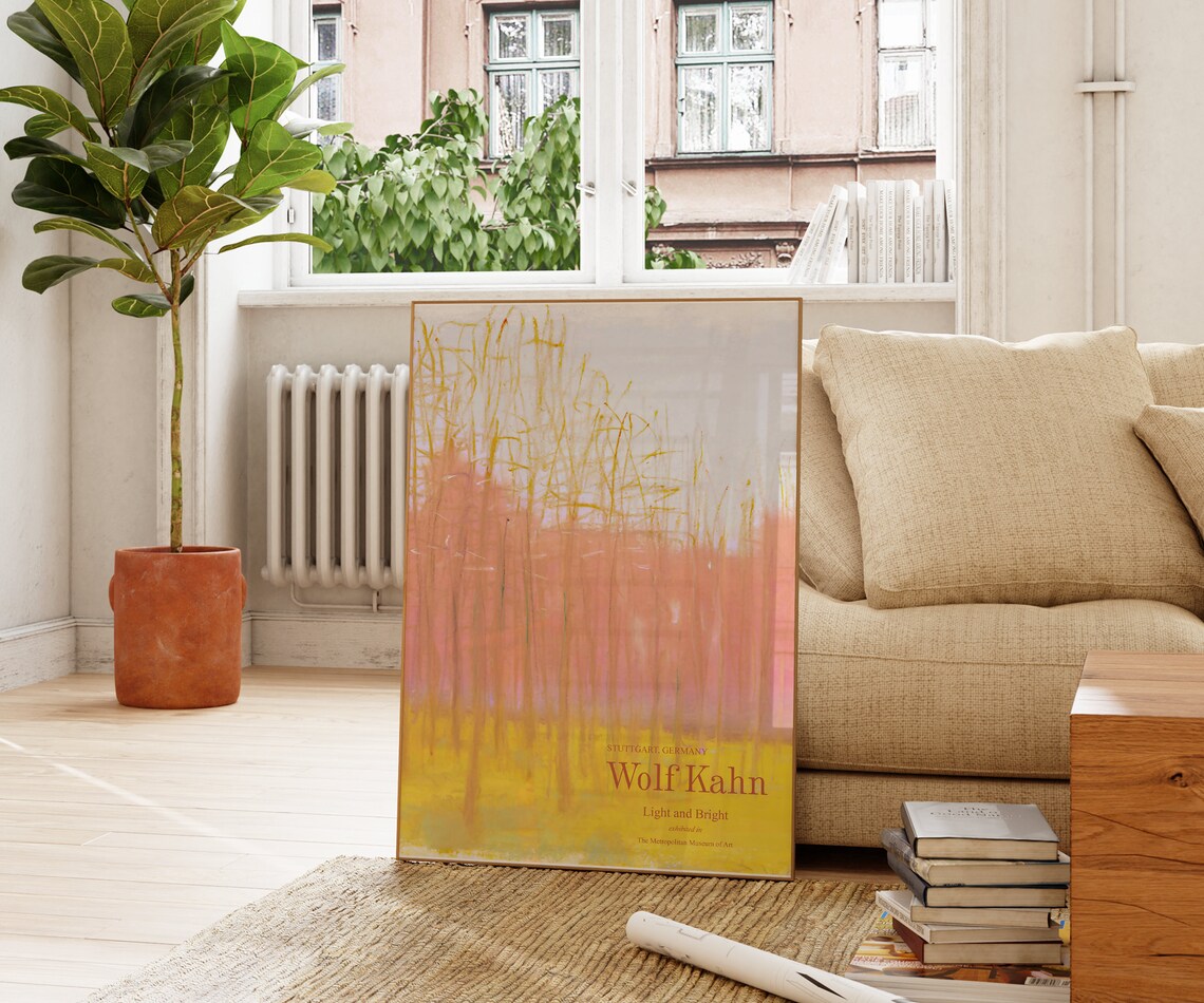 Wolf Kahn Light and Bright Pink Yellow Forest Landscape Exhibition Poster - Image 4