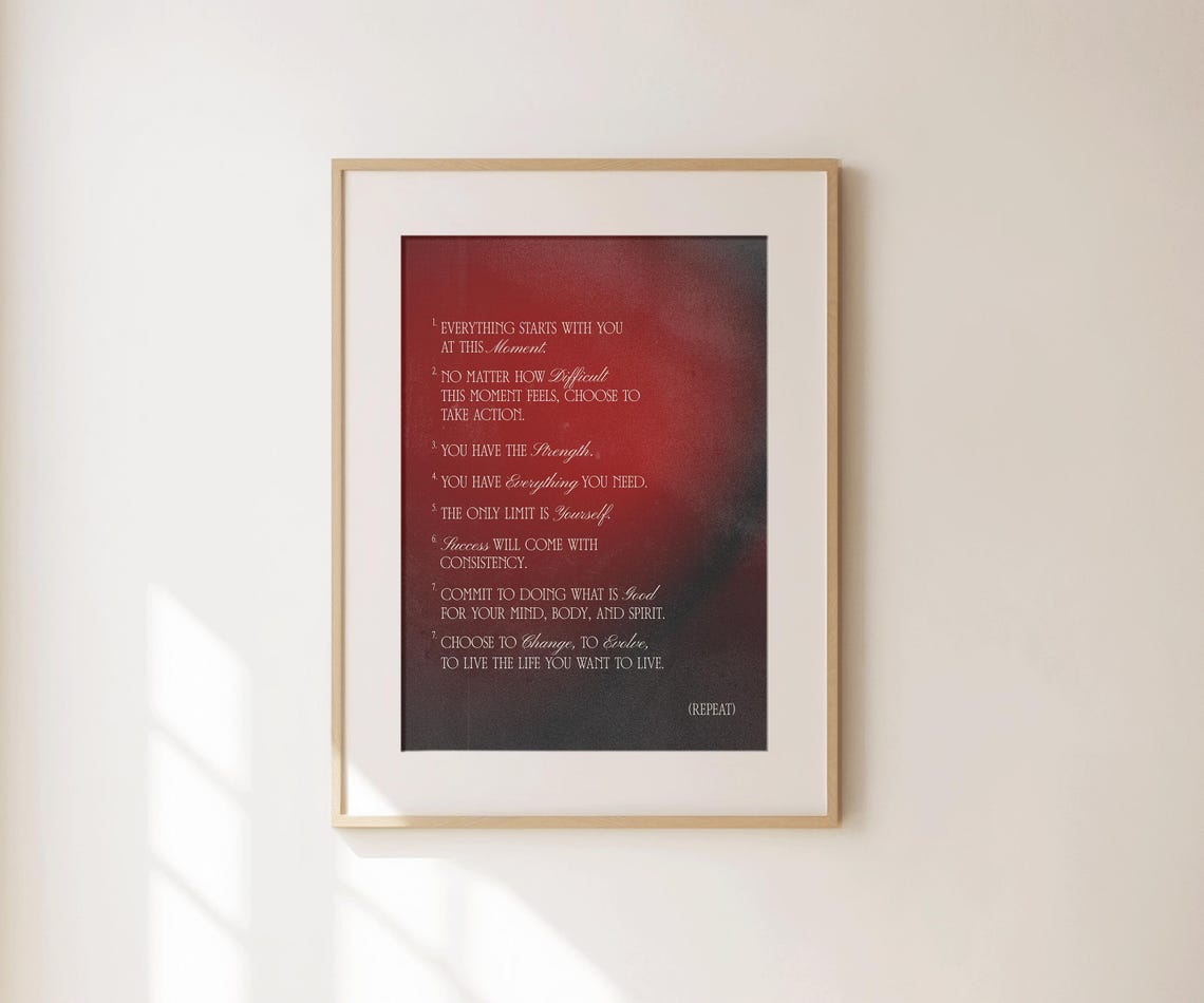 Everything Starts With You Dark Red Affirmation List Self Love Print - Image 4