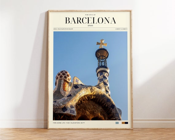 Travel Poster Barcelona Park Guell Poster Barcelona Poster Vintage Spain Poster Nature Landscape Wall Art For Living Room Modern Island