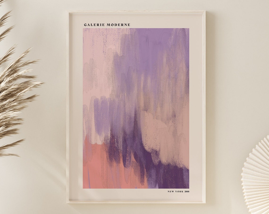 Galerie Moderne Lavender Coral Vertical Brushwork Abstract Poster