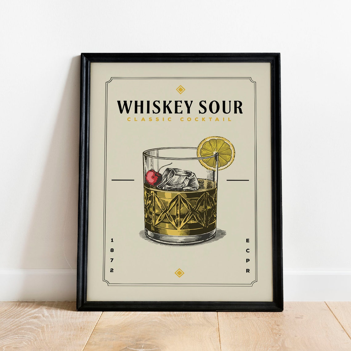 Whiskey Sour Classic Cocktail Vintage Bar Decor Retro Style Poster