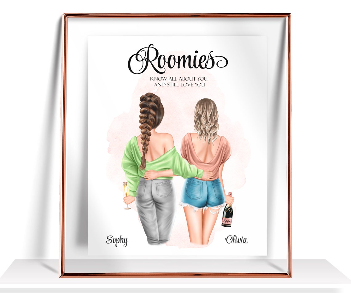 Personalized Roomies Friendship Champagne Toast Illustration Poster