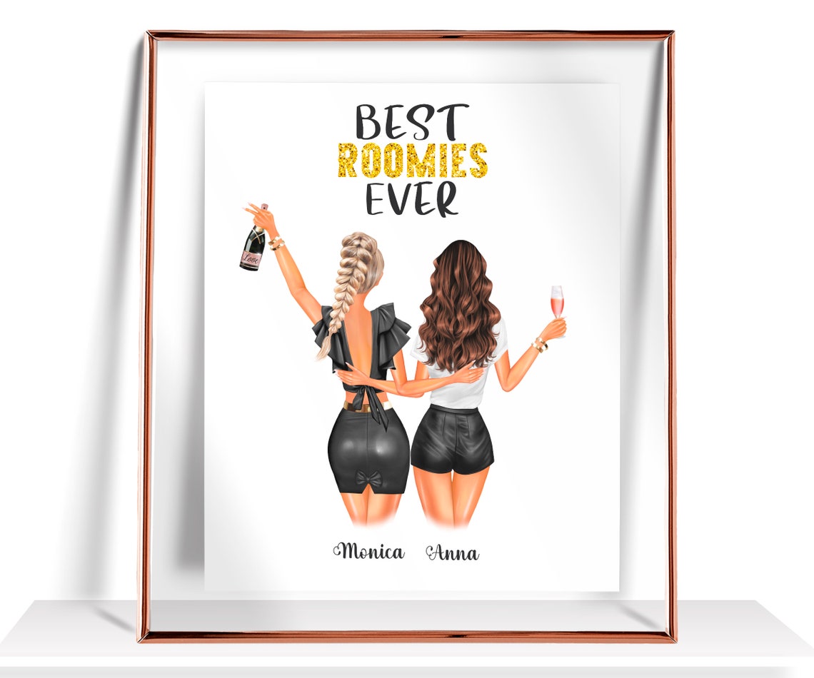 Best Roomies Ever Personalized Champagne Toast Friends Gift Print