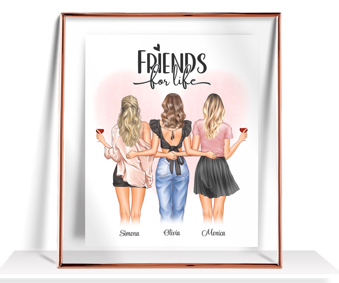 Friends For Life Three Best Friends Wine Toast Heart Gift Poster