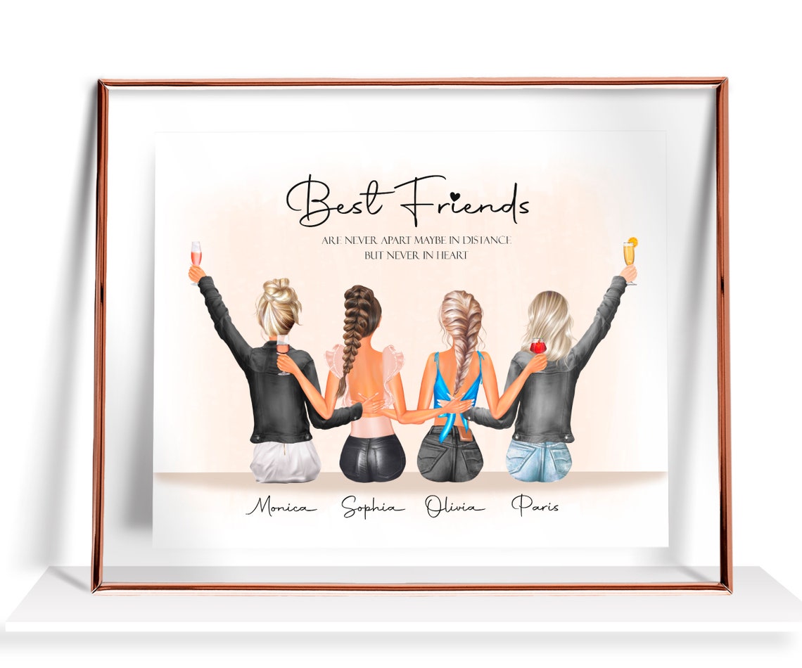 Best Friends Never Apart Four Friends Raising Champagne Glasses Print