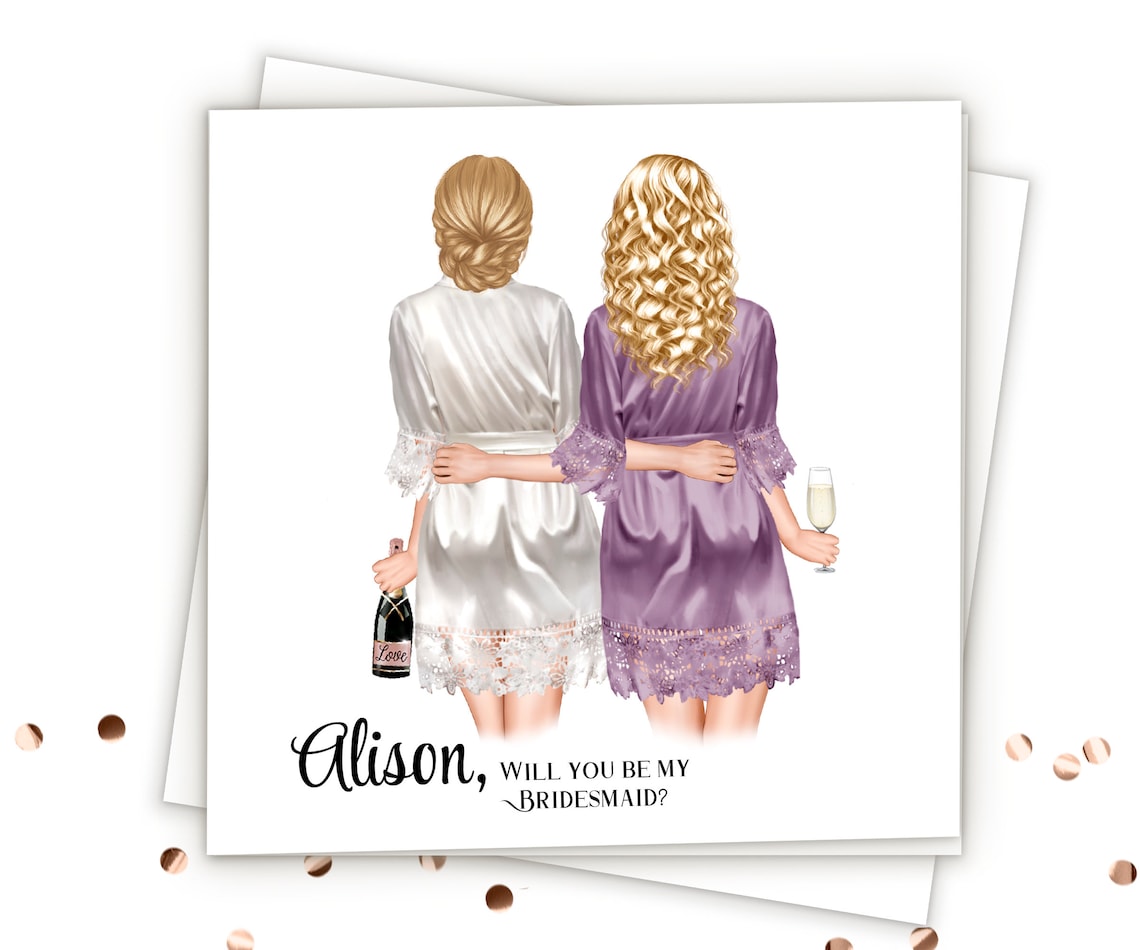 Alison Will You Be My Bridesmaid Purple Satin Robe Proposal Card Print