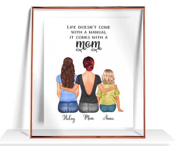 Personalized Mothers Day Gift Mom Birthday Gift Custom Mom Gift Family Portrait Gift For Mom Mother Daughter Gift Mum Gift Mothers Day Print