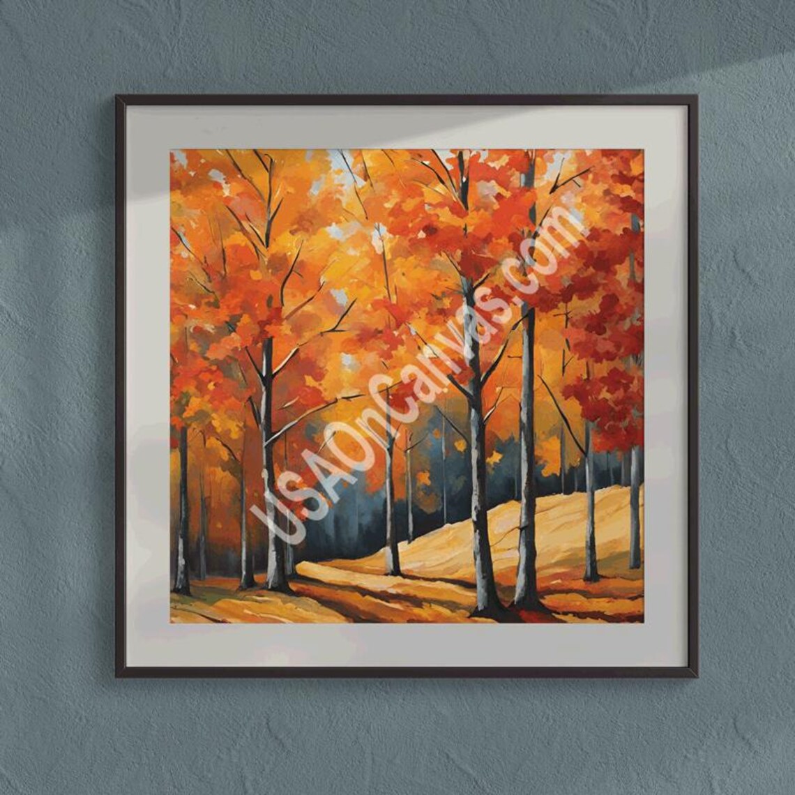 Vibrant Golden Orange Autumn Forest Landscape Painting Art Poster