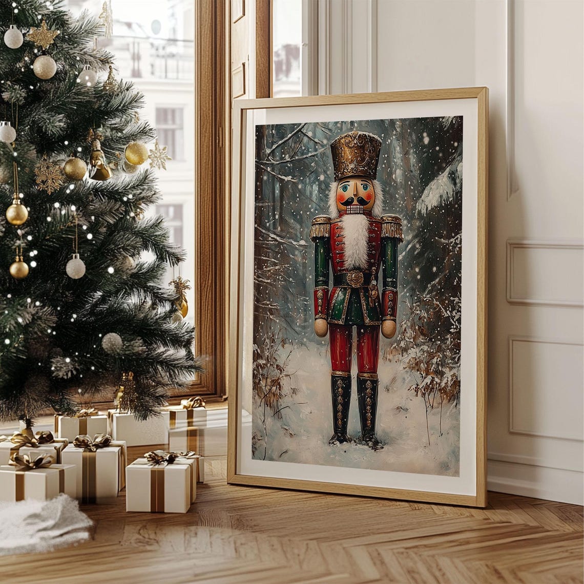 Tall Nutcracker Soldier Standing in Snowy Forest Christmas Poster - Image 5