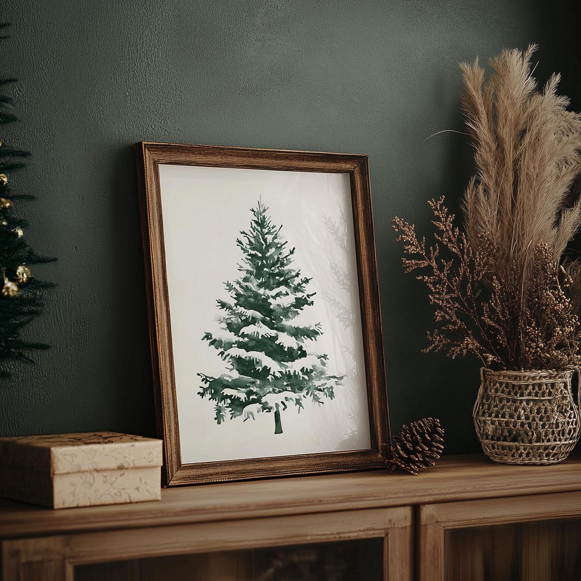 Green Watercolor Snowy Evergreen Tree Minimalist Winter Poster - Image 7