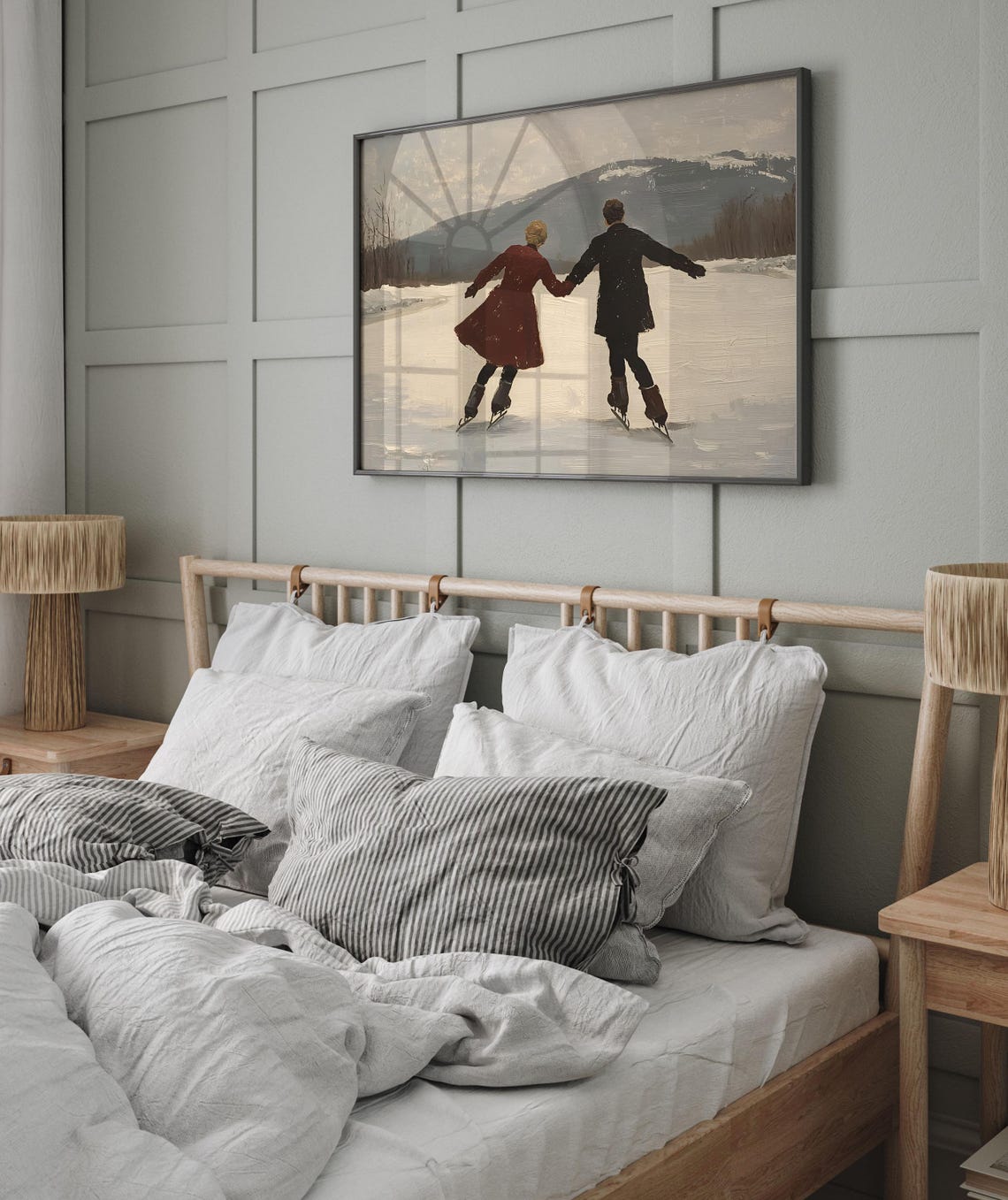 Romantic Couple Ice Skating Vintage Winter Mountain Landscape Poster - Image 5