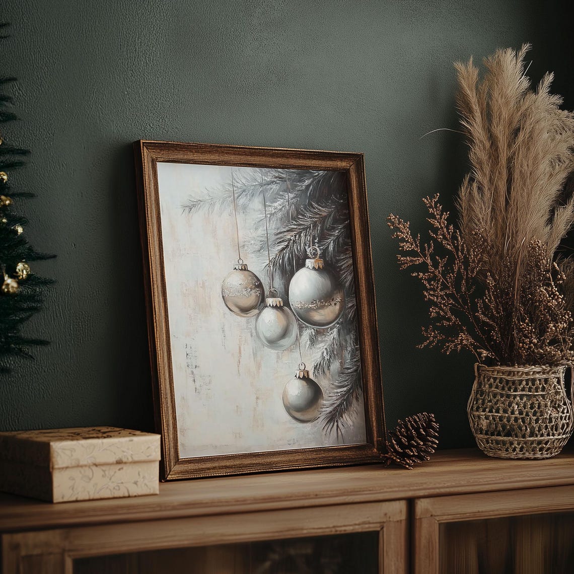 Silver Baubles Hanging Among Frosted Branches Elegant Christmas Poster - Image 6