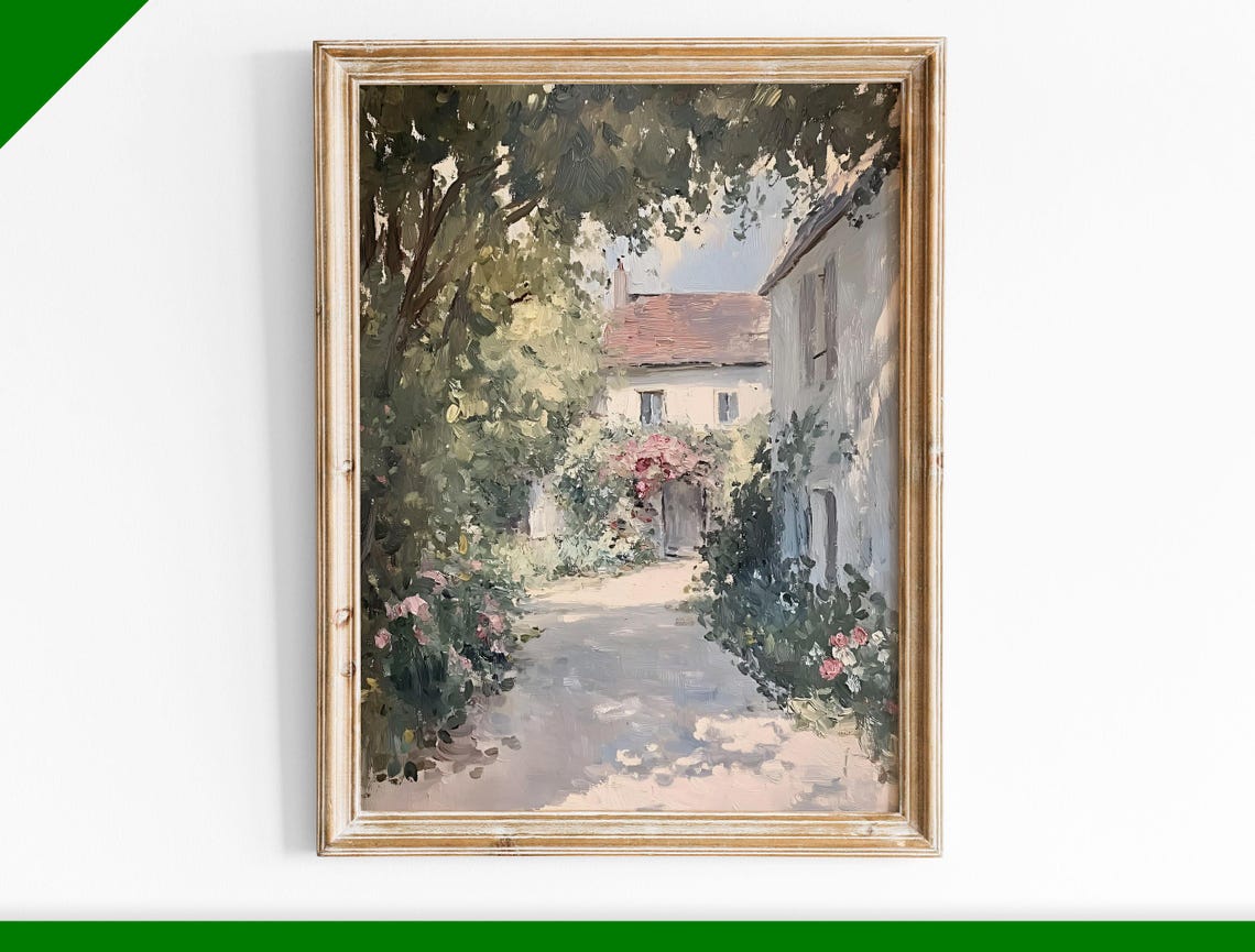 Charming Cottage Garden Path Rose Blooms Impressionist Poster
