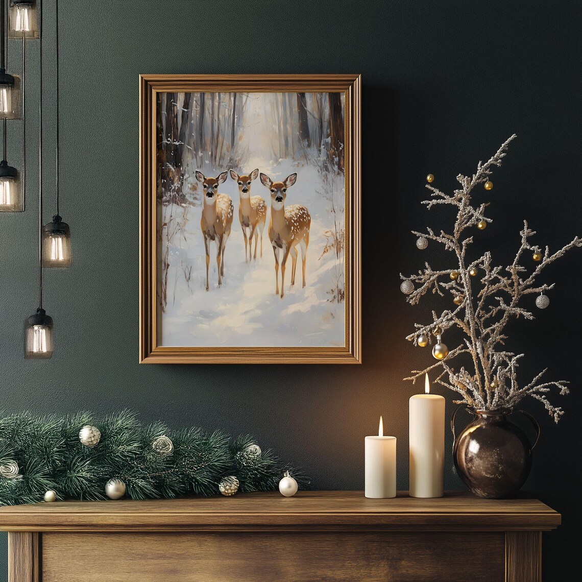 Three Deer Fawns in Snowy Winter Forest Vintage Wildlife Poster - Image 5